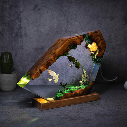 Toothless and Light Fury fly during the day Resin lamp