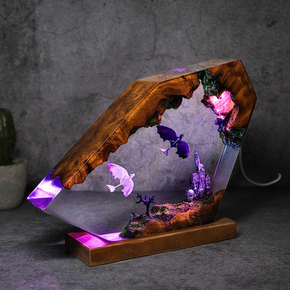 Toothless and Light Fury fly during the day Resin lamp